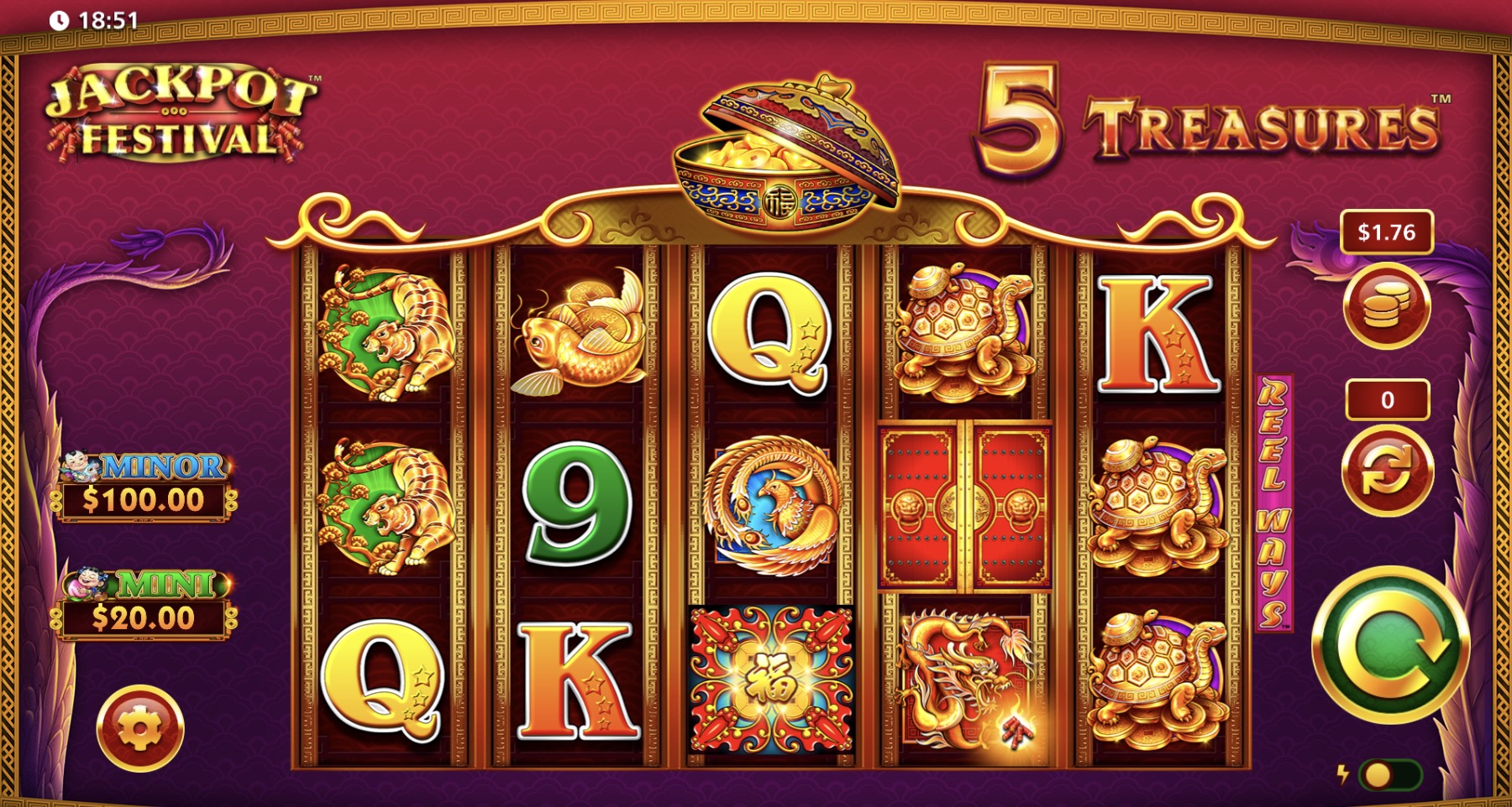   5 Treasures Jackpot Festival  Light and Wonder  GMS Deluxe 